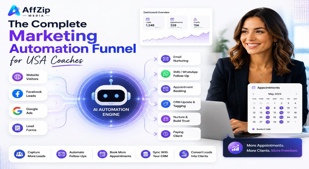 Complete marketing automation funnel helping USA coaches generate leads nurture prospects and convert more clients
