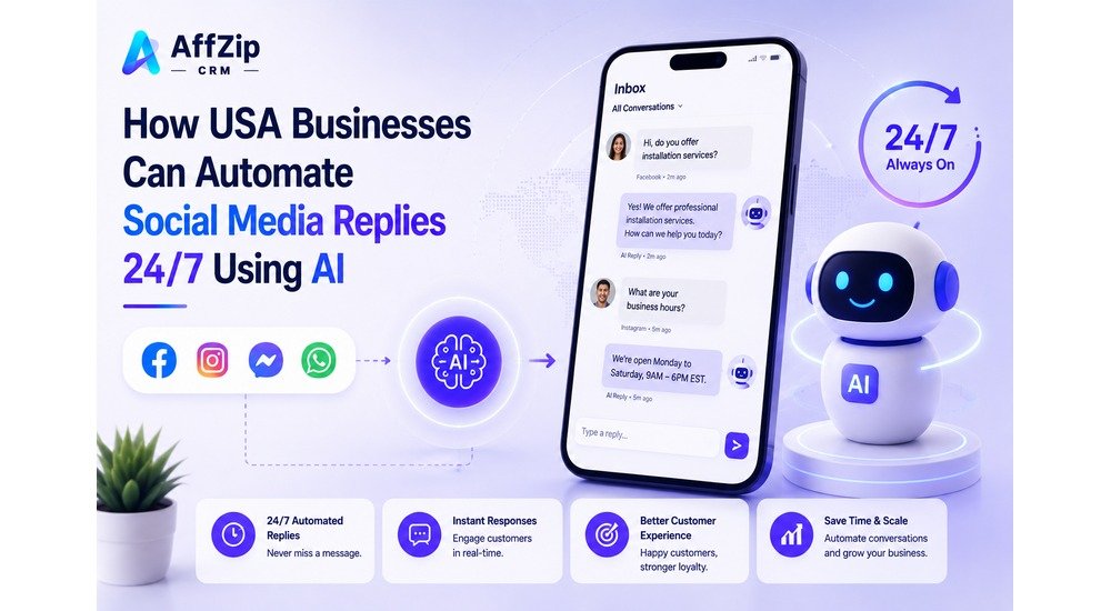 AI automation responding to social media messages comments and customer inquiries 24 7 for USA businesses