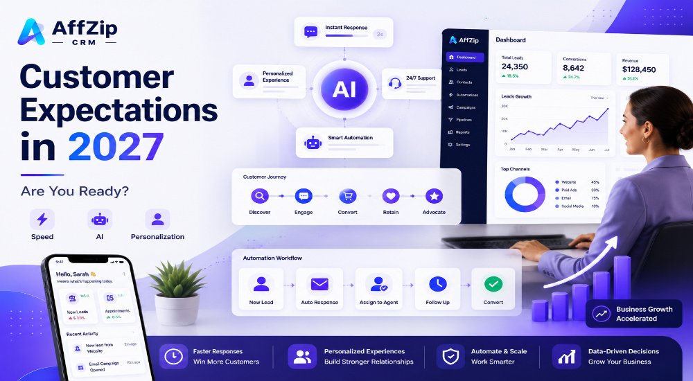 Future customer experience trends showing AI-powered customer engagement and automation for USA businesses in 2027